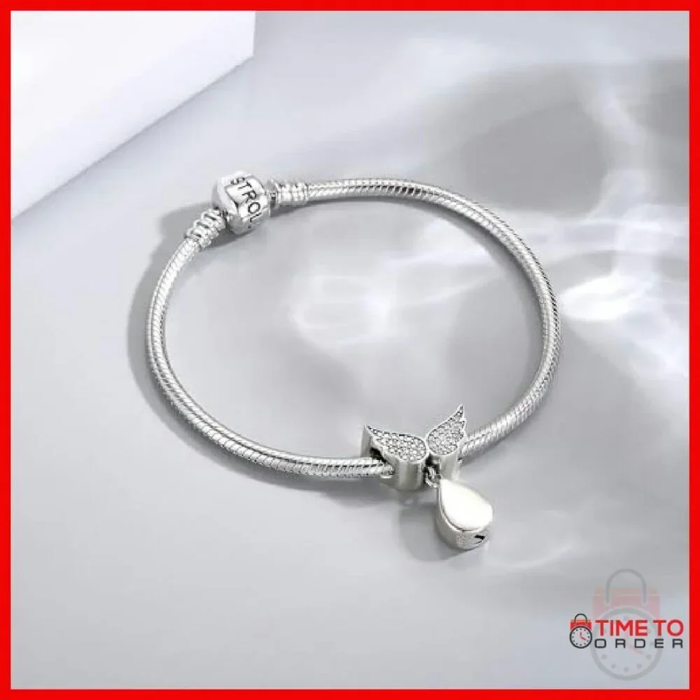 Sterling Silver Angel Wing Urn Charm for Ashes Memorial Keepsake Pendant